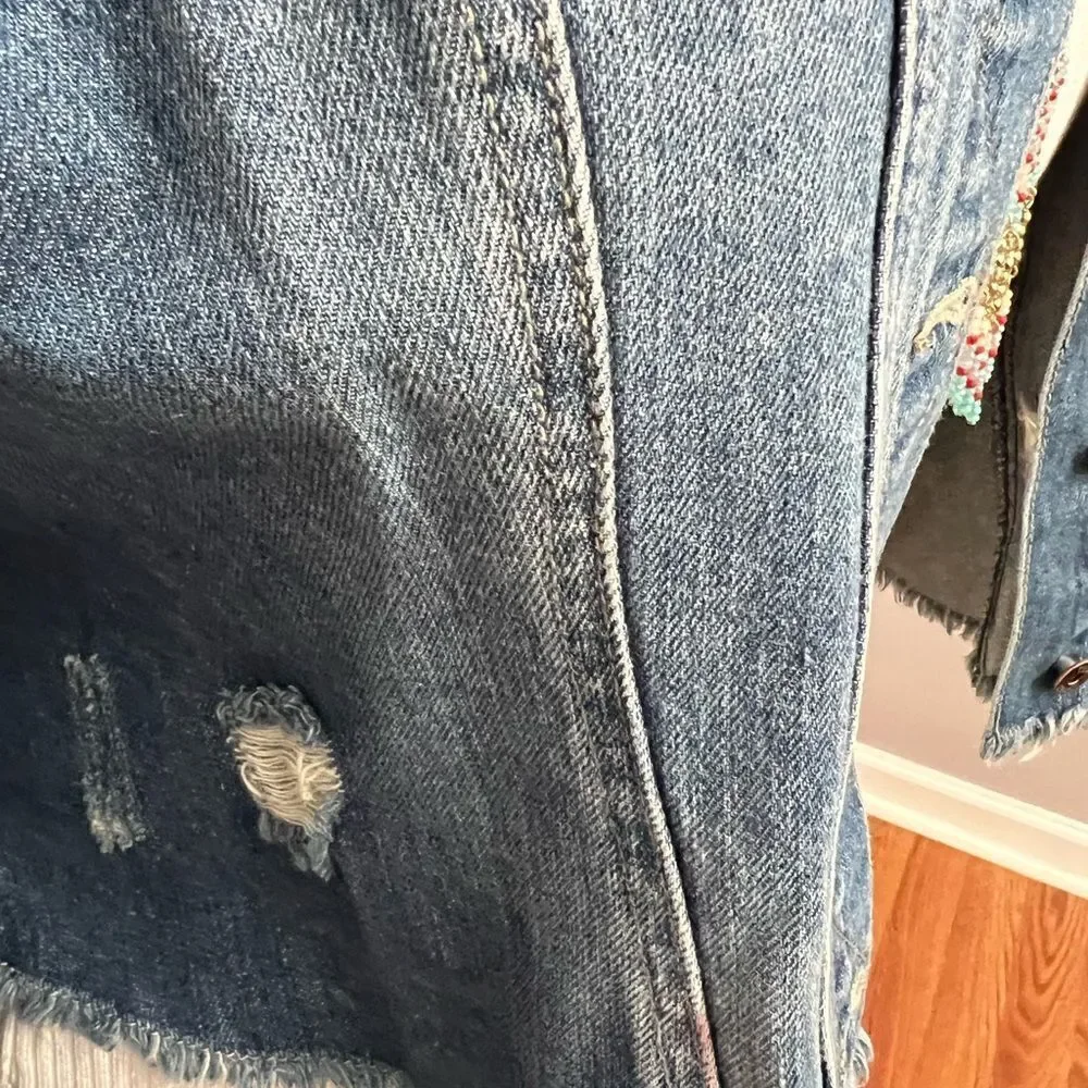 NWOT True Craft Distressed Cropped Blue‎ Jean Jacket - 0X